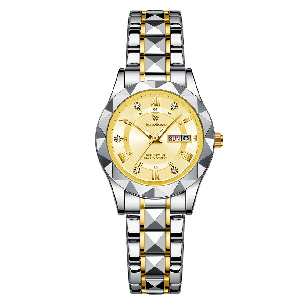 Two-tone silver women's watch with diamond accent