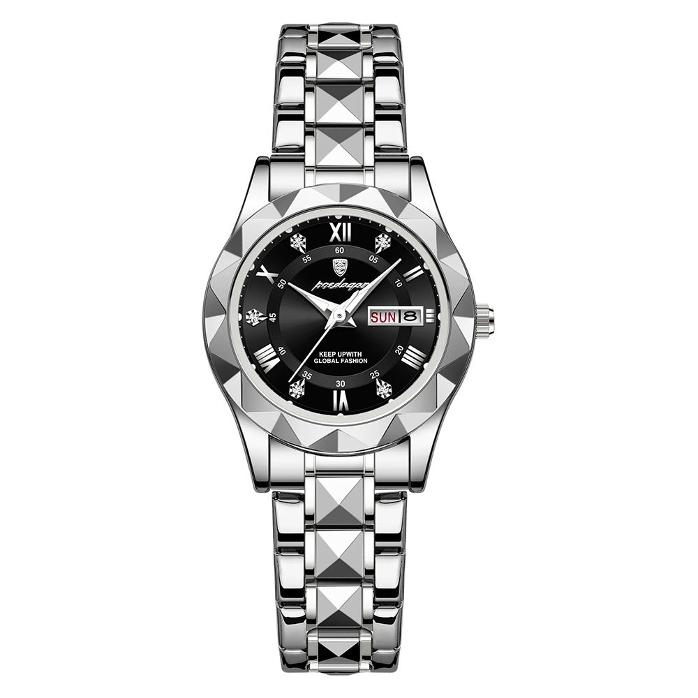 Two-tone silver women's watch with diamond accent