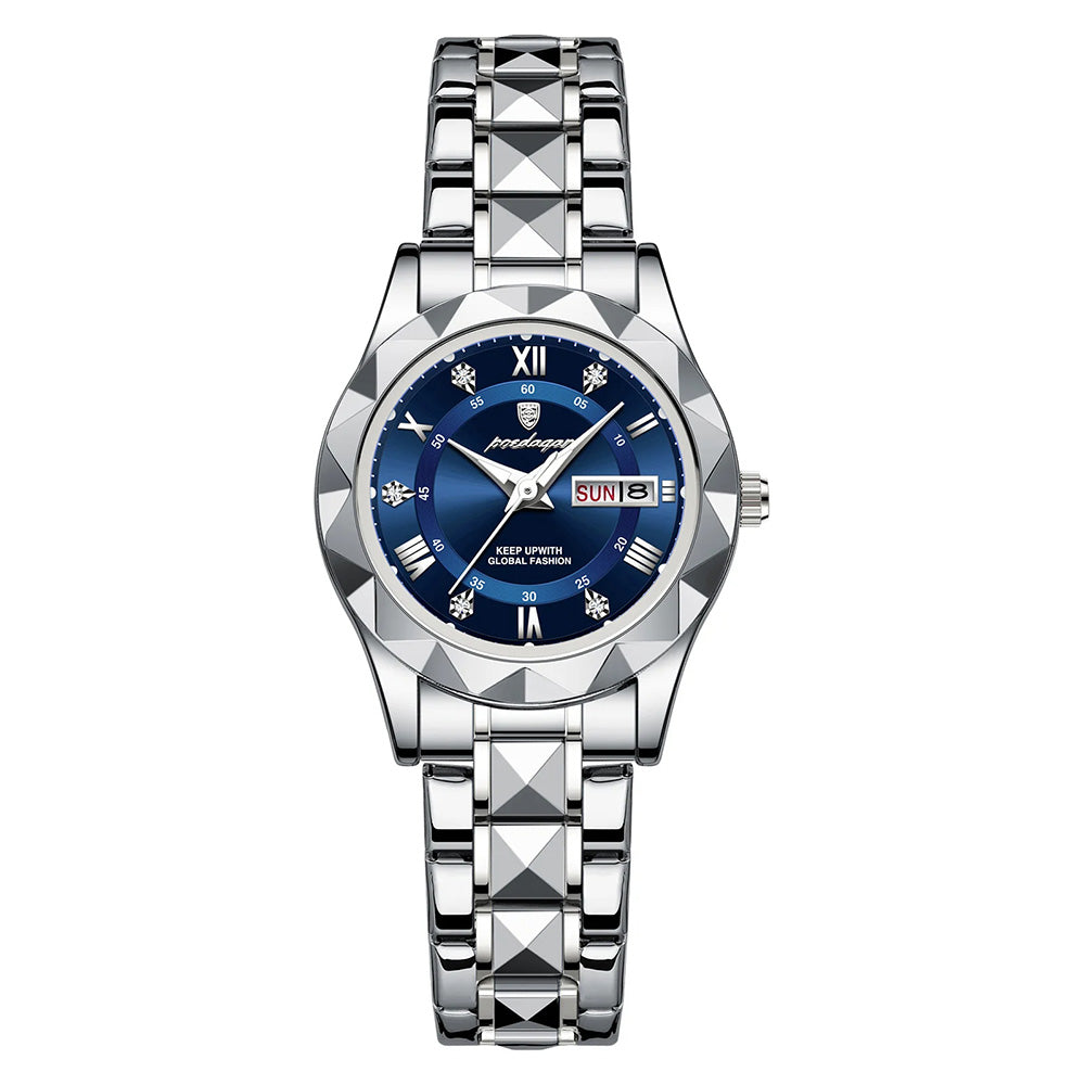 Two-tone silver women's watch with diamond accent