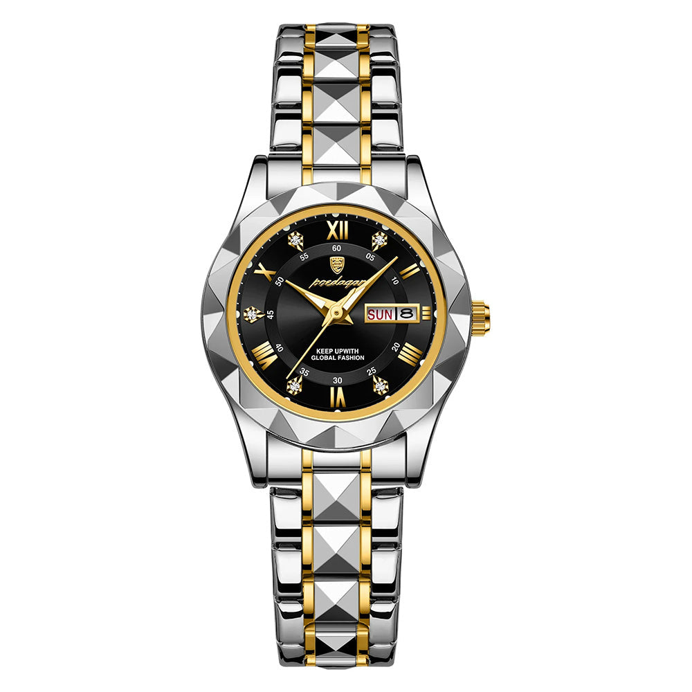 Two-tone silver women's watch with diamond accent