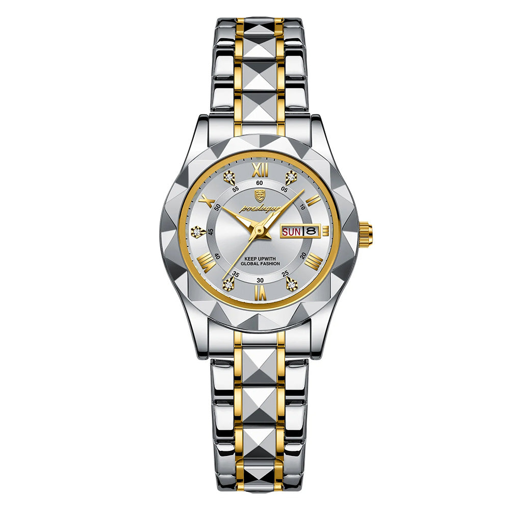 Two-tone silver women's watch with diamond accent