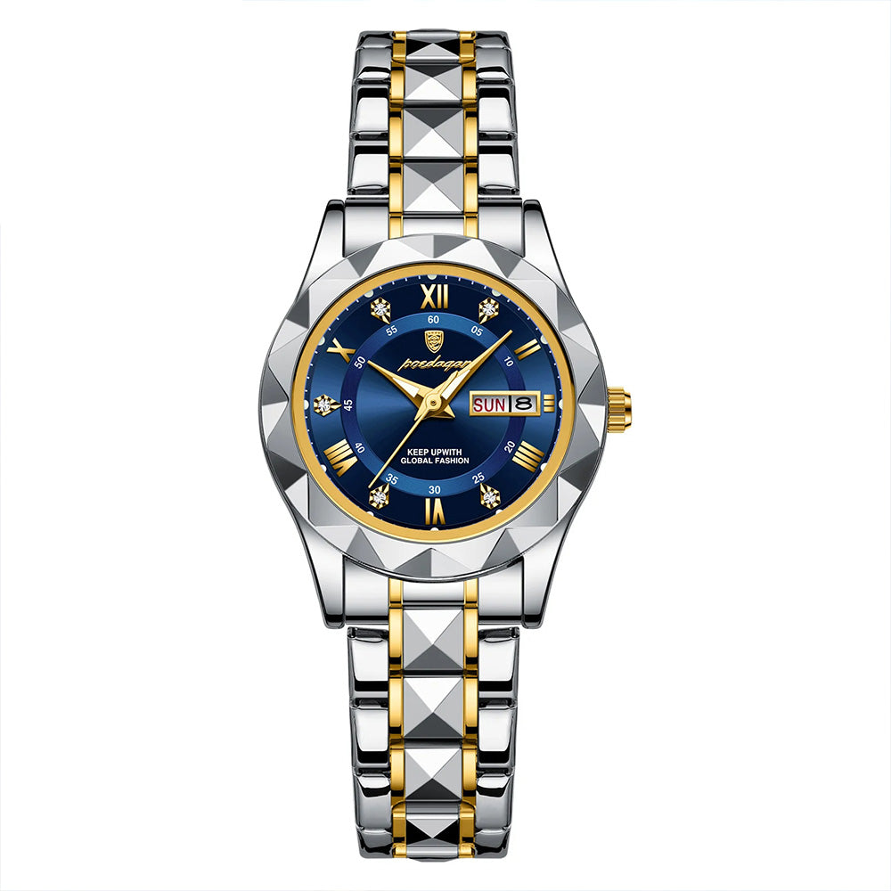 Two-tone silver women's watch with diamond accent