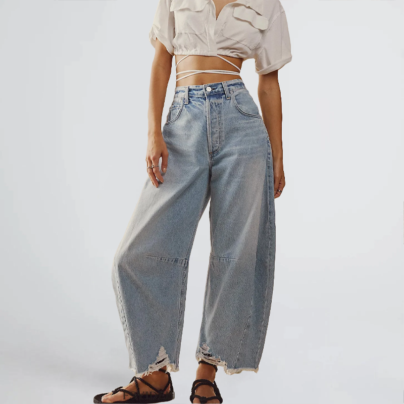 Women's comfortable retro wide leg jeans