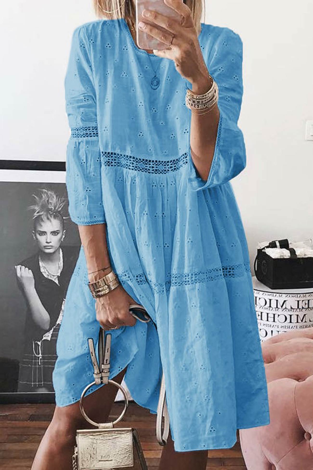 Embroidered Eyelet Lace Shift Dress