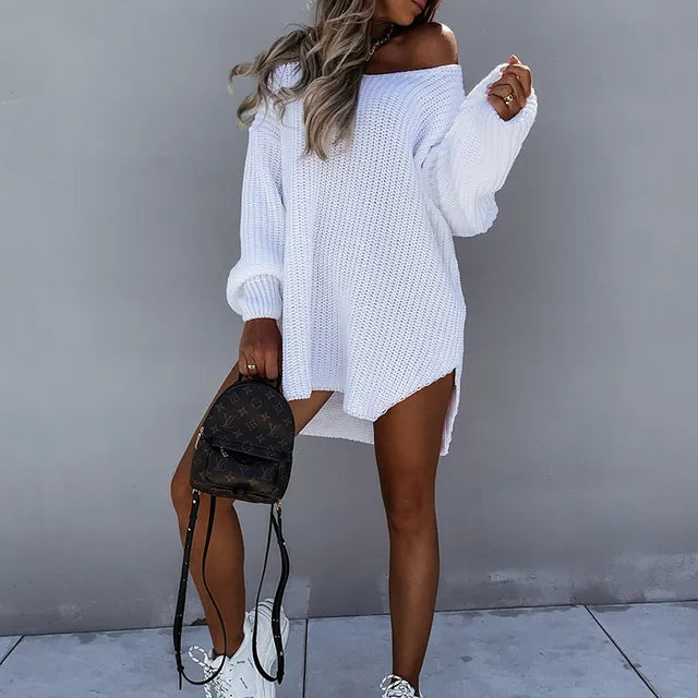 Women's Oversized Sweater - Chunky Knit - Off-Shoulder - Long Sleeve Casual Wear