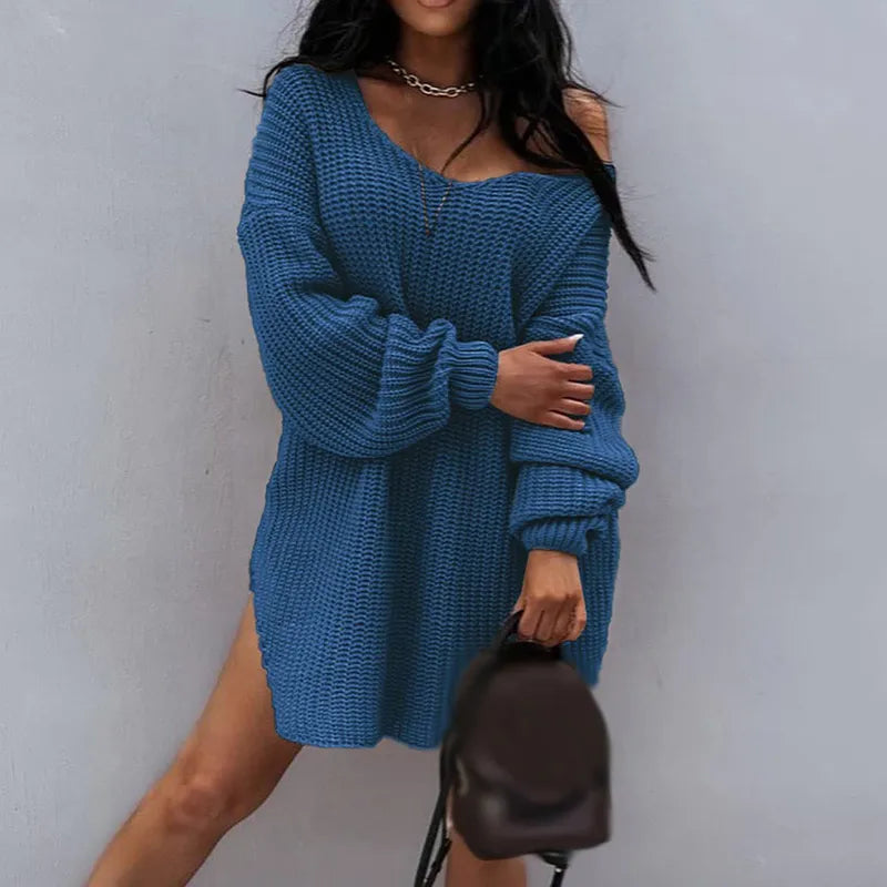 Women's Oversized Sweater - Chunky Knit - Off-Shoulder - Long Sleeve Casual Wear