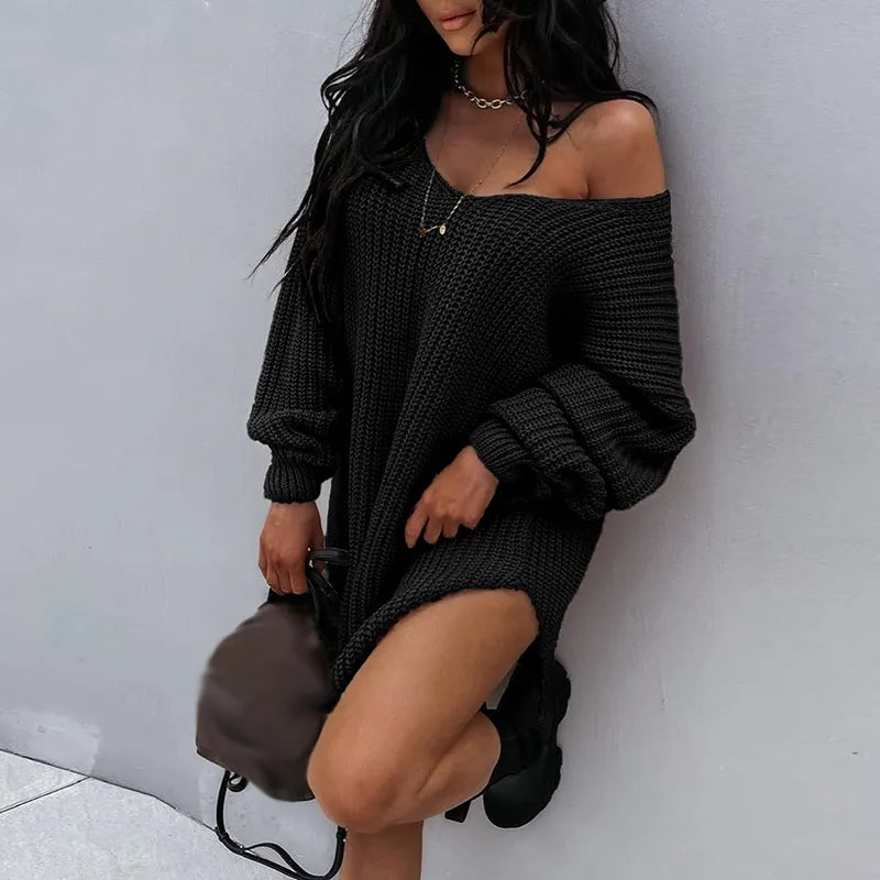 Women's Oversized Sweater - Chunky Knit - Off-Shoulder - Long Sleeve Casual Wear