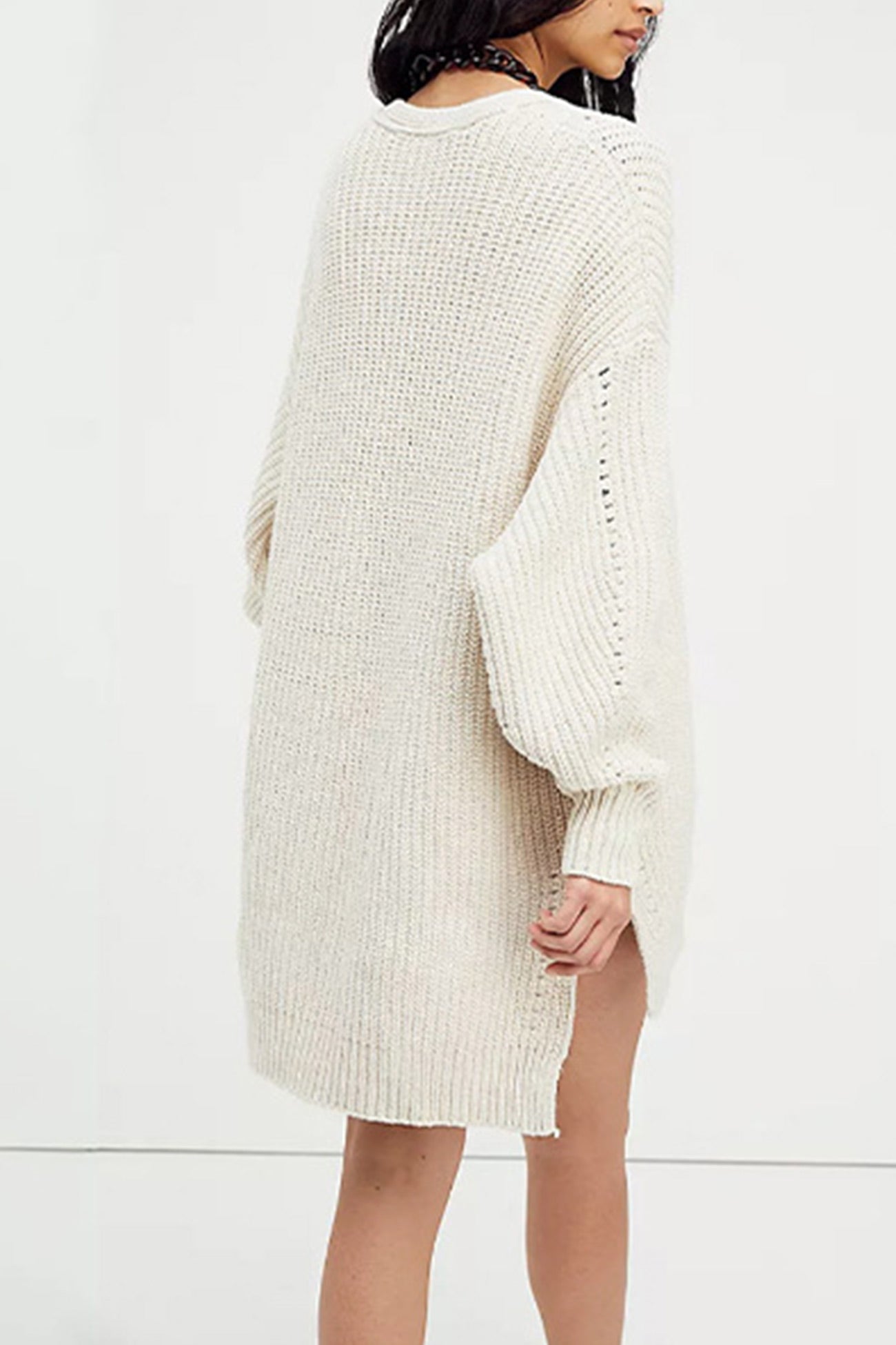 Women's lantern sleeve open front side slit cardigan