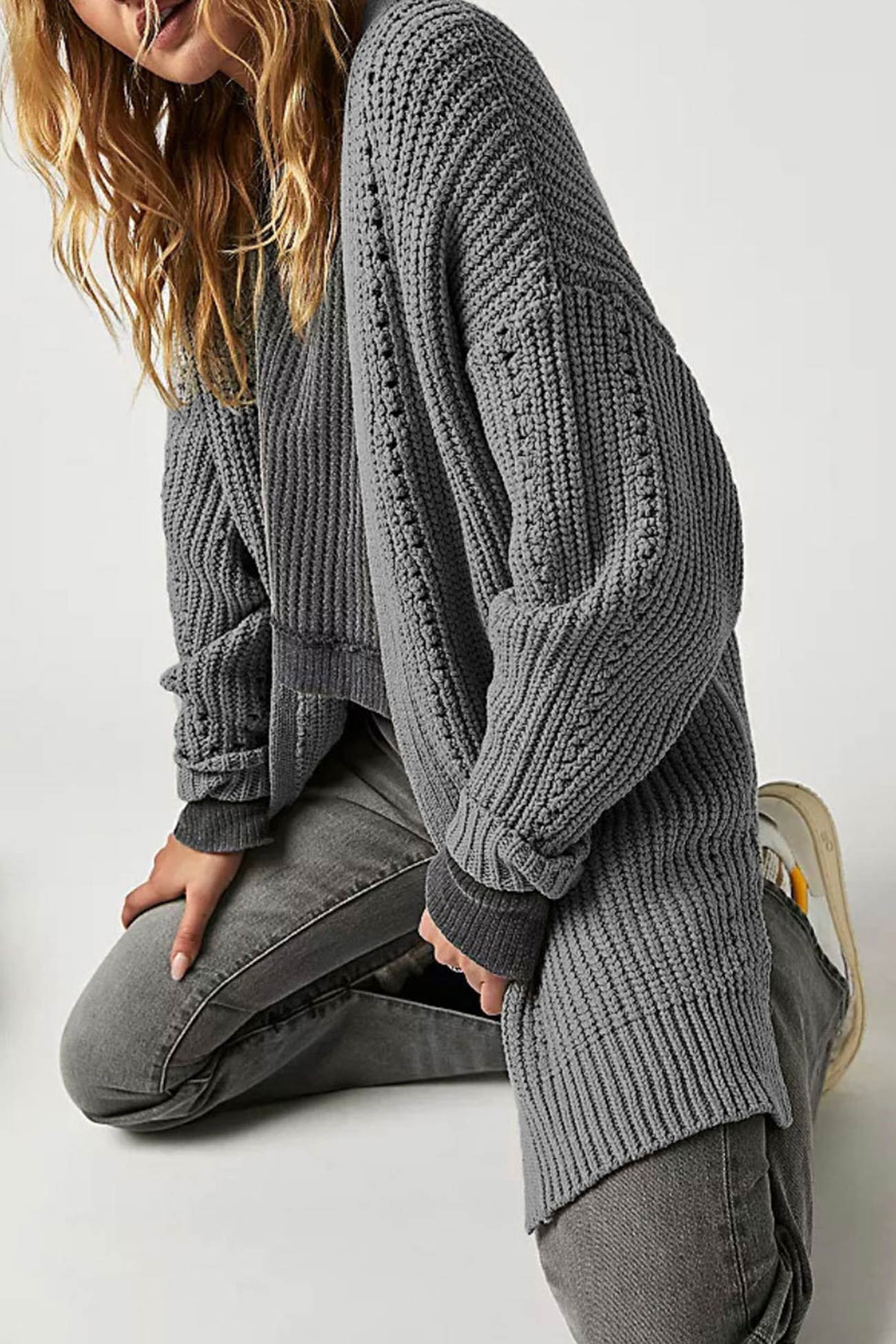 Women's lantern sleeve open front side slit cardigan