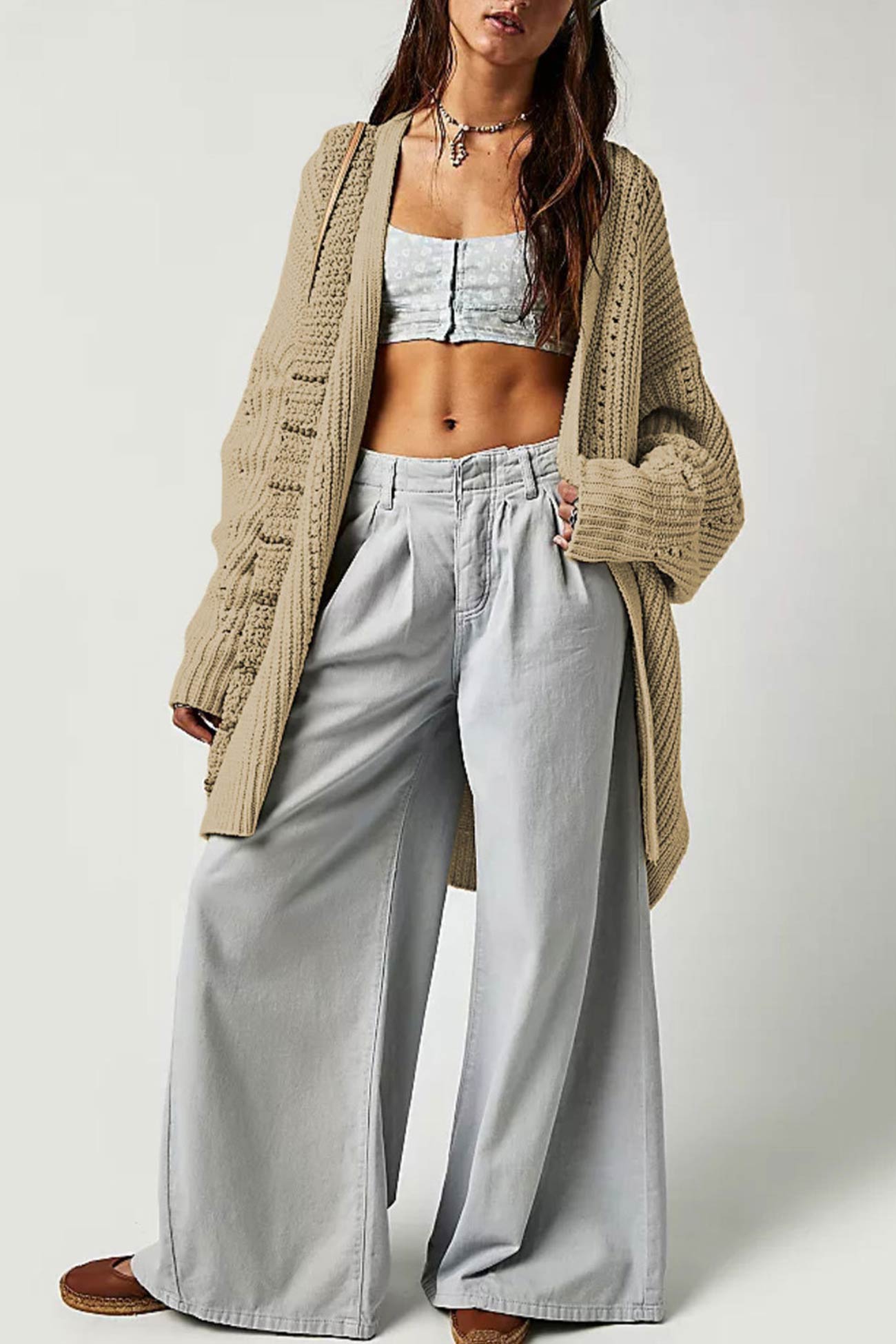 Women's lantern sleeve open front side slit cardigan