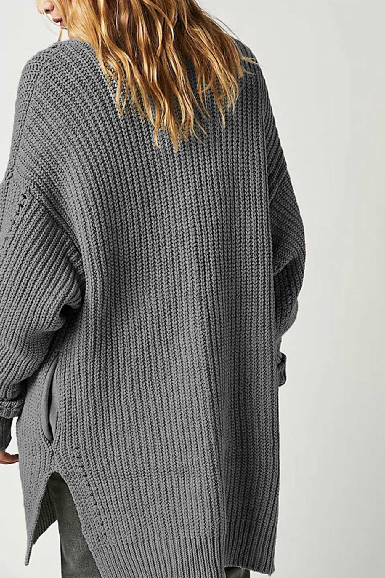 Women's lantern sleeve open front side slit cardigan