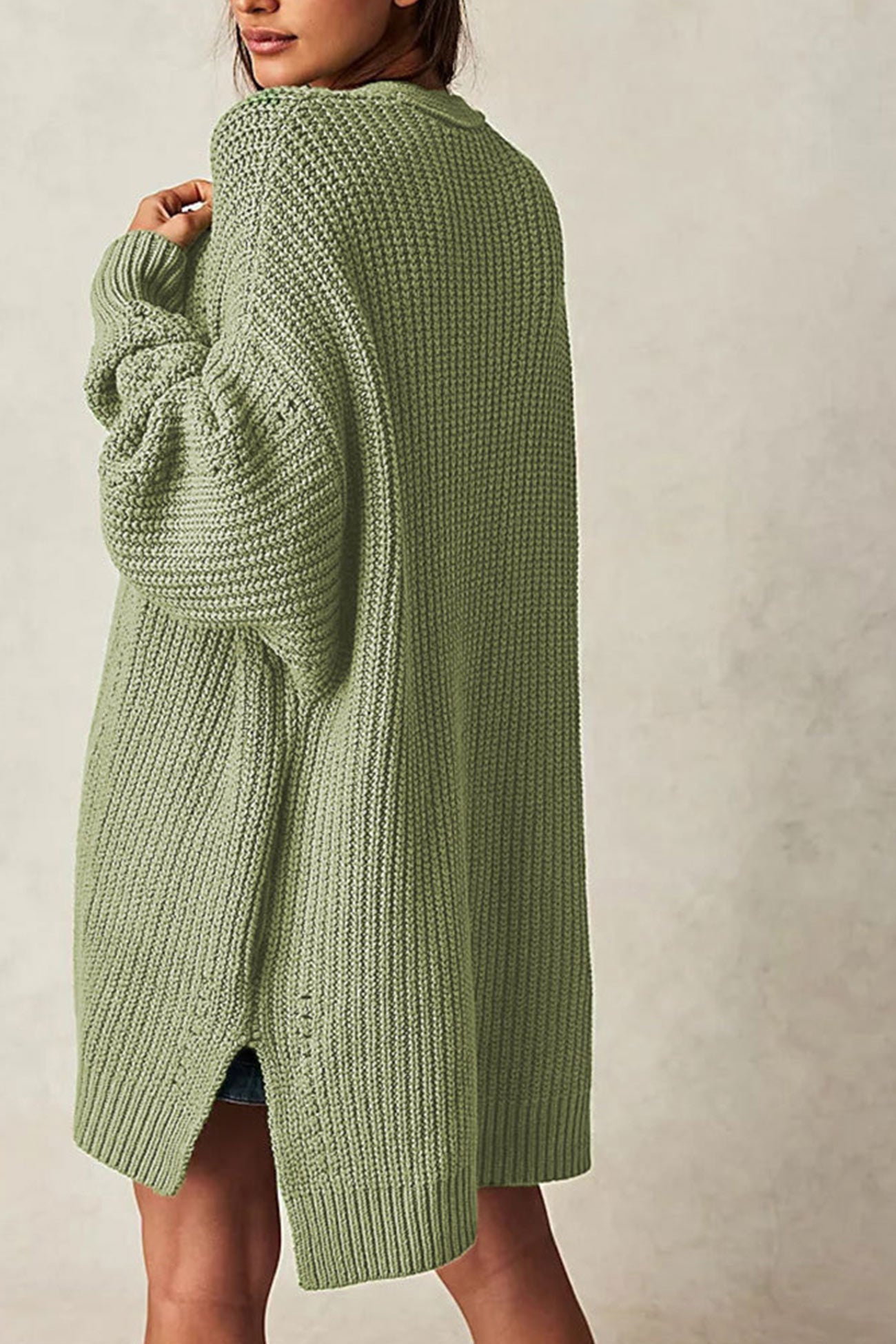 Women's lantern sleeve open front side slit cardigan