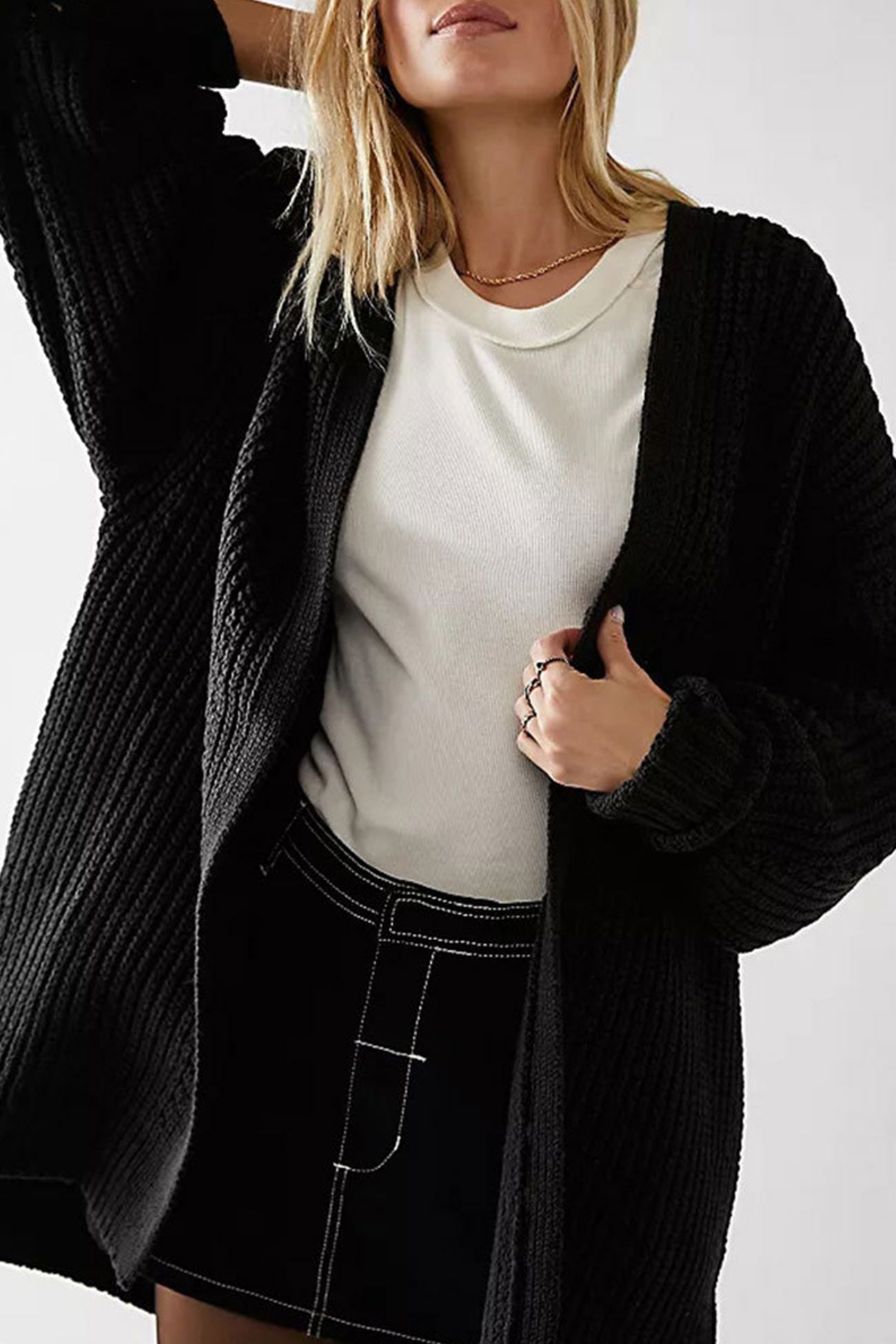Women's lantern sleeve open front side slit cardigan