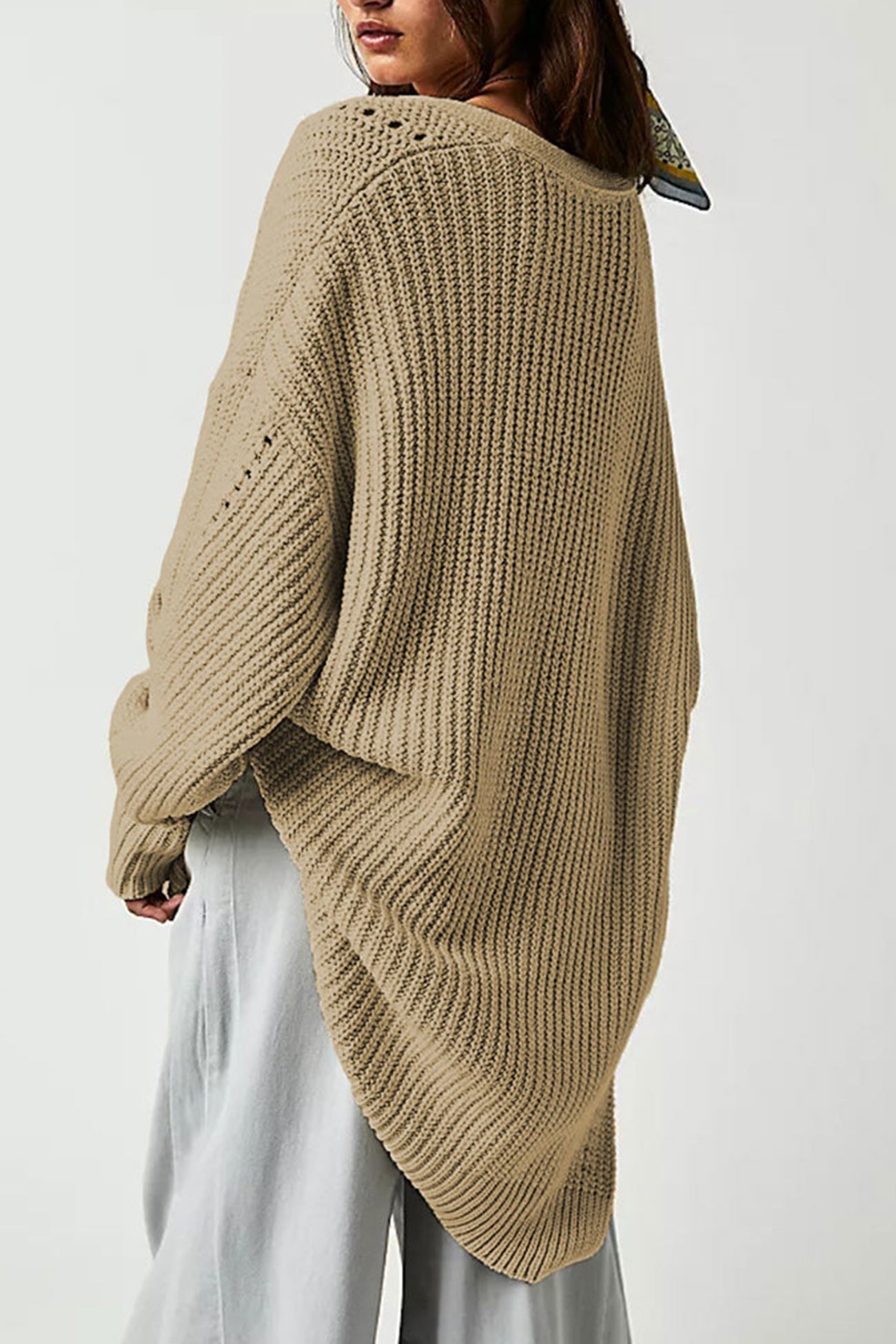 Women's lantern sleeve open front side slit cardigan
