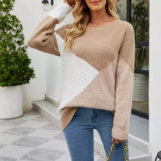 Women's colorblock loose knitted pullover sweater