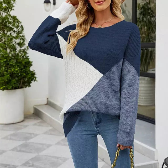 Women's colorblock loose knitted pullover sweater
