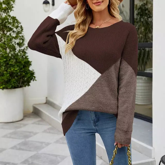 Women's colorblock loose knitted pullover sweater