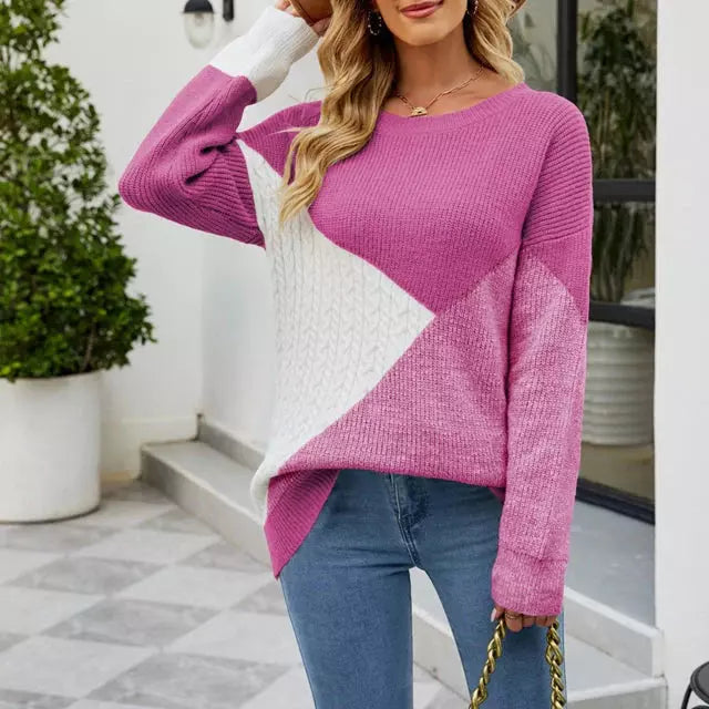Women's colorblock loose knitted pullover sweater