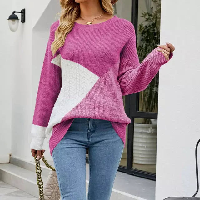 Women's colorblock loose knitted pullover sweater