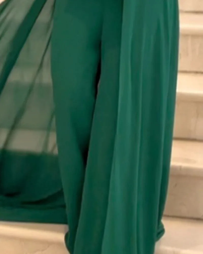 Women's Jumpsuit - Halter Neck Keyhole - Palazzo Pants - Elegant Flowing Overlay