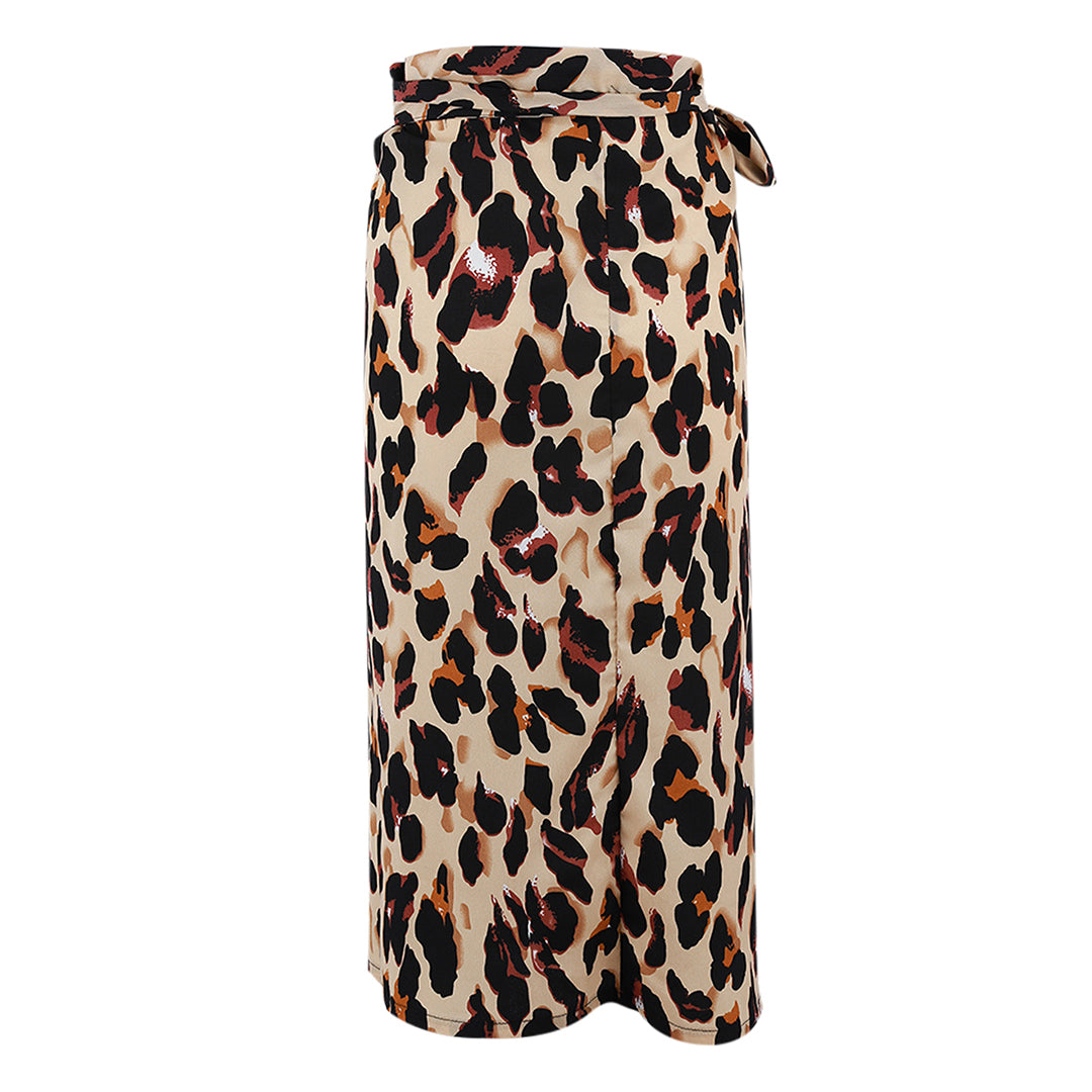 Leopard print high waist ripped slit skirt for women