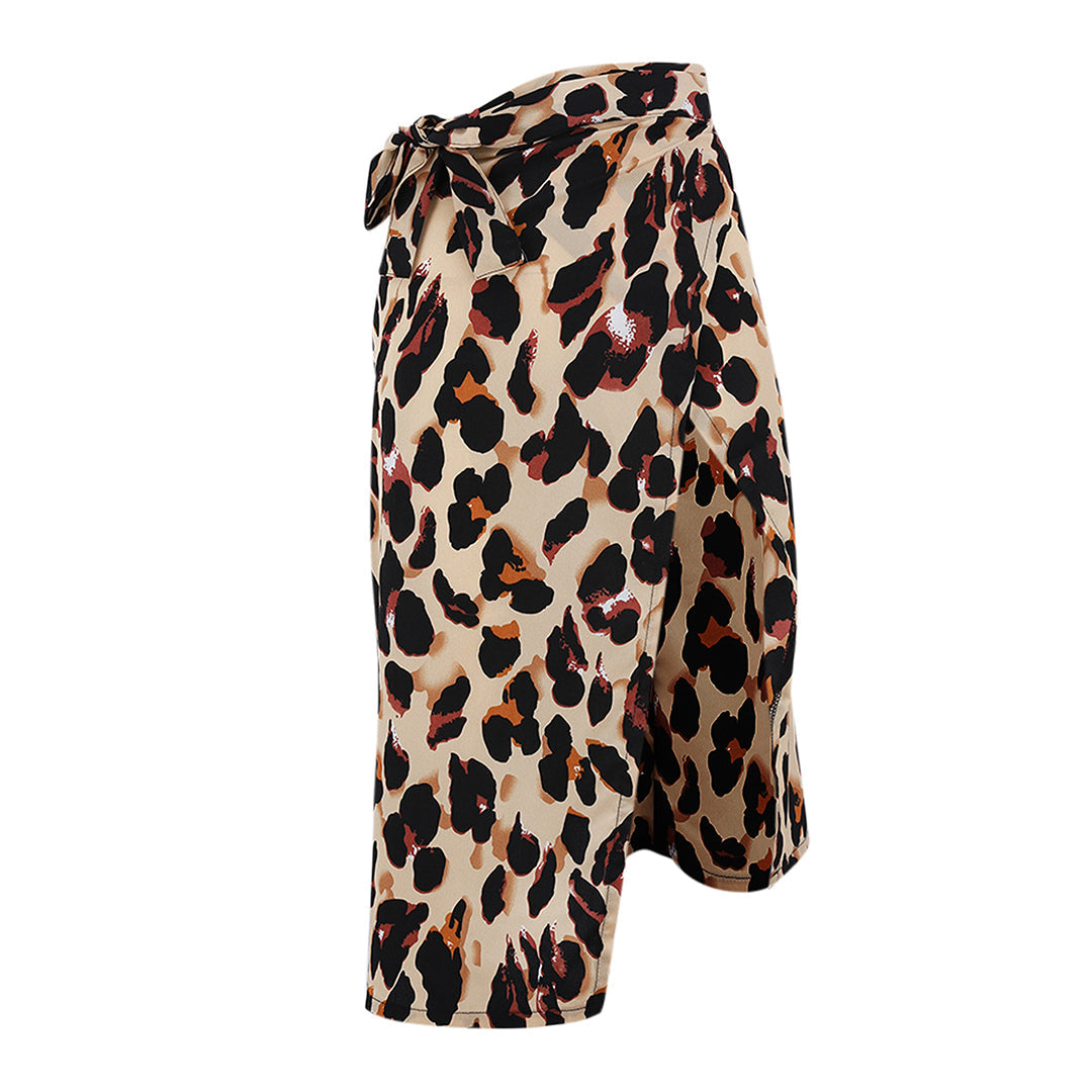 Leopard print high waist ripped slit skirt for women