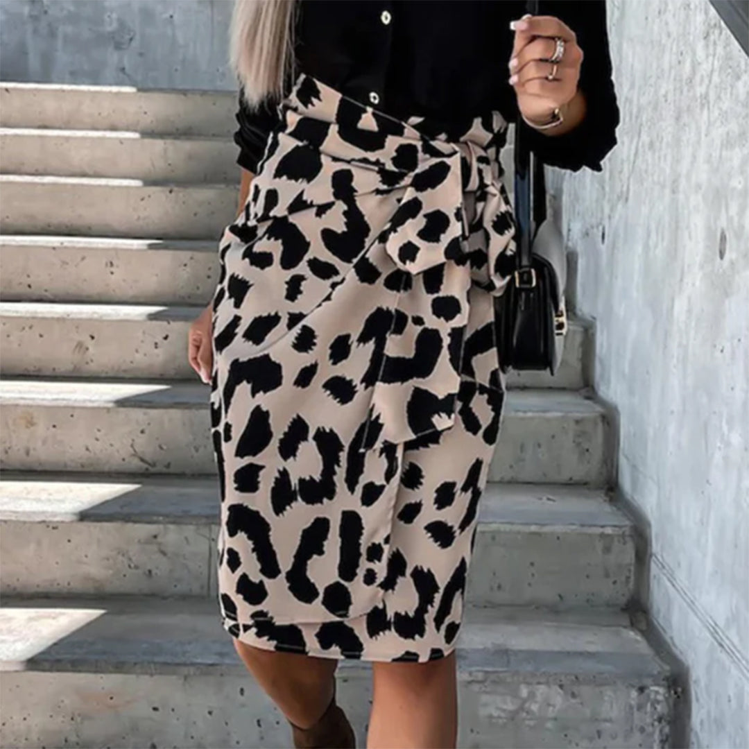 Leopard print high waist ripped slit skirt for women