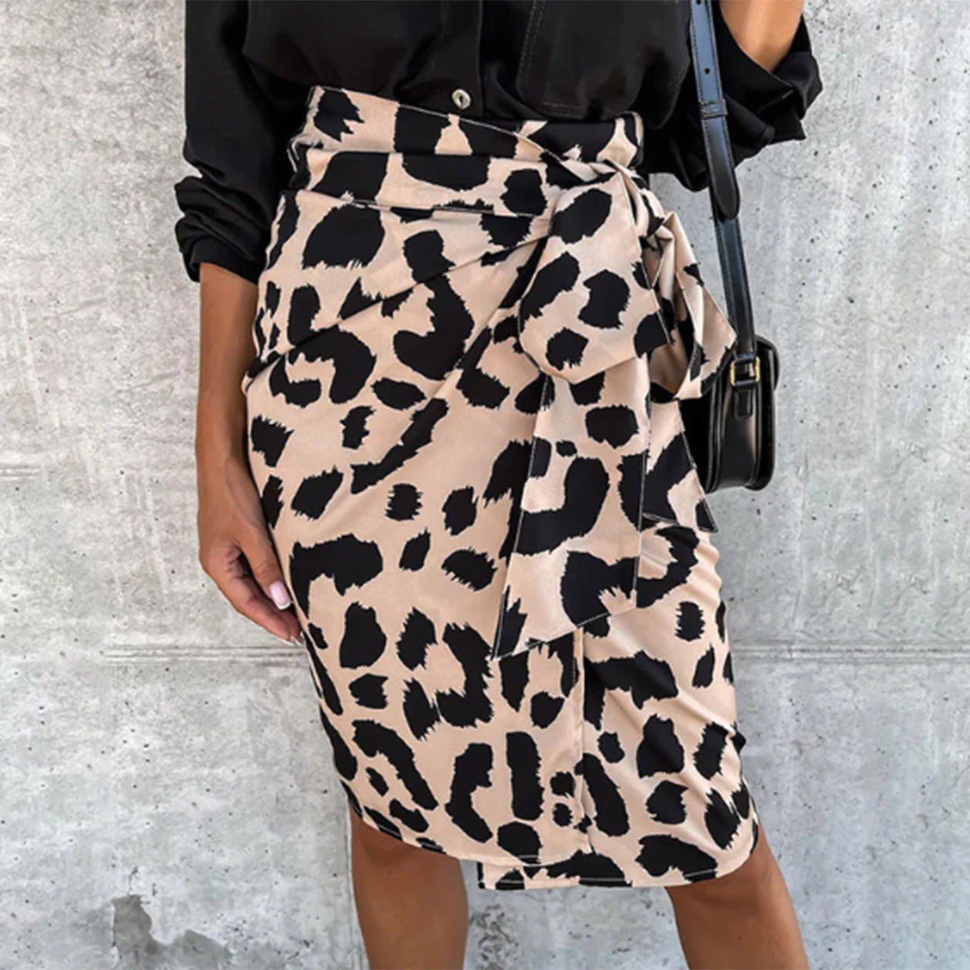 Leopard print high waist ripped slit skirt for women
