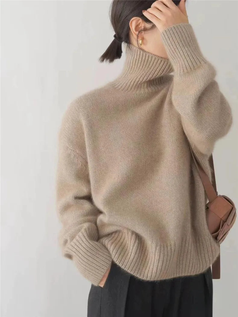 Women's winter thickened high collar loose knitted sweater