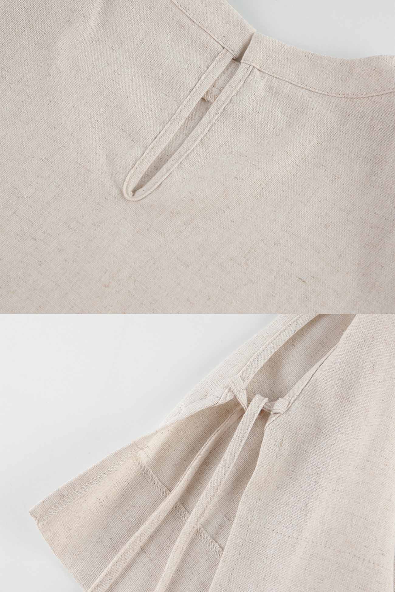 Women's Linen Crop Top & Wide-Leg Pants Set - Sleeveless - Side Tie - High-Waist Elastic Fit