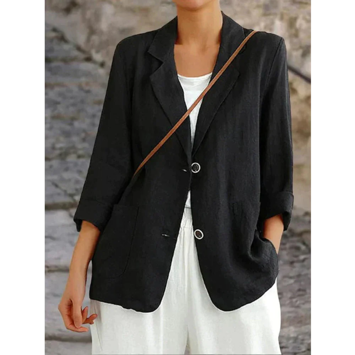 Women's Linen Blazer - Relaxed Fit - Notched Lapel - Single-Breasted Lightweight