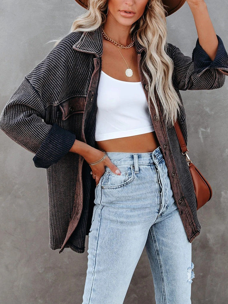 Women's long-sleeve knit jacket with lapels