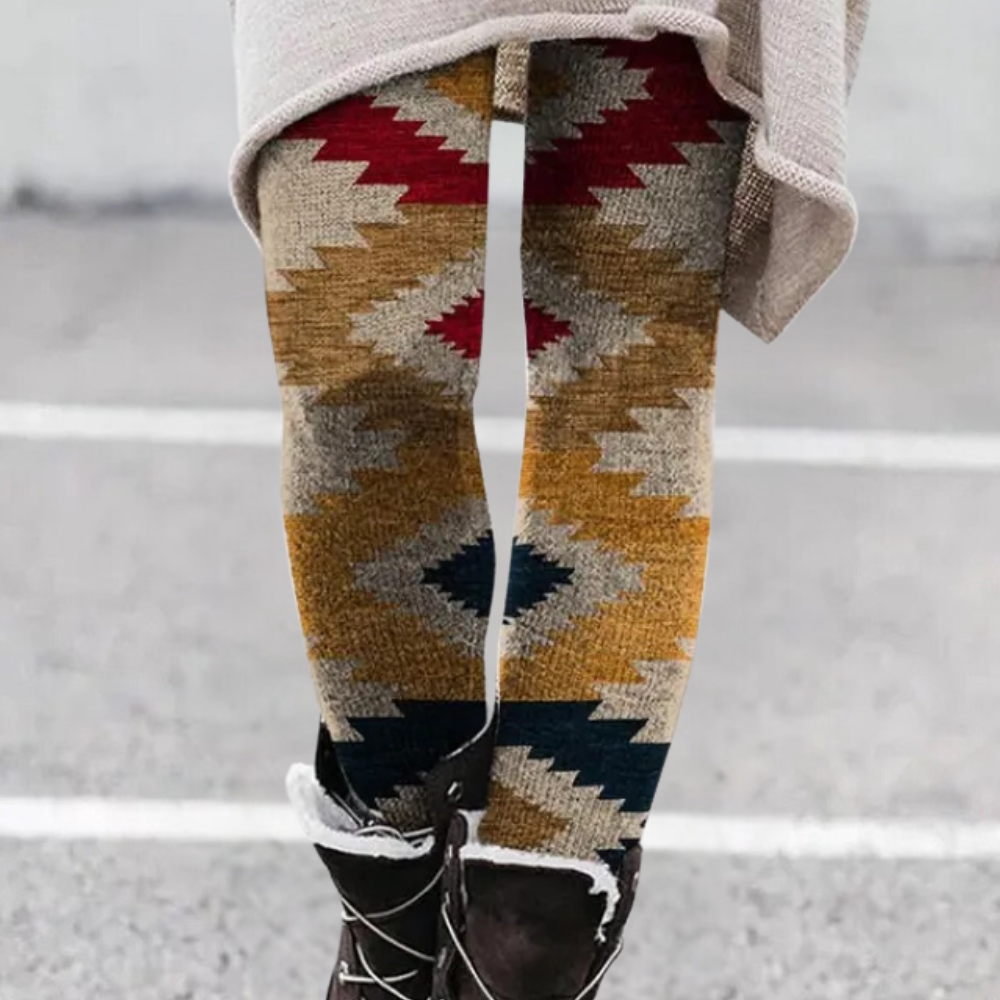 Women’s Leggings – Stretch Fit – Breathable Knit – Geometric Print – Full Length