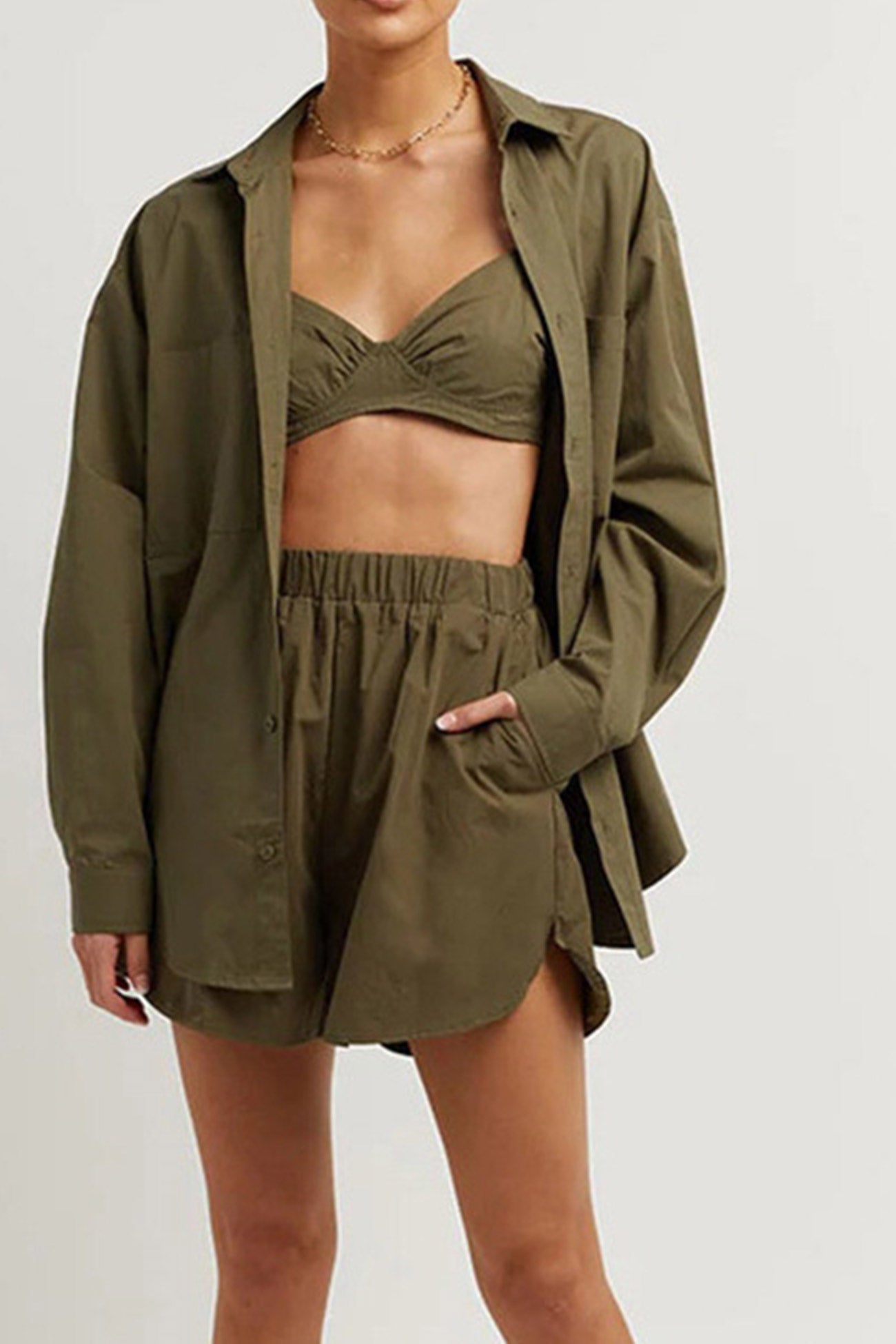 Freyda - long sleeve shirt vest three-piece shorts set
