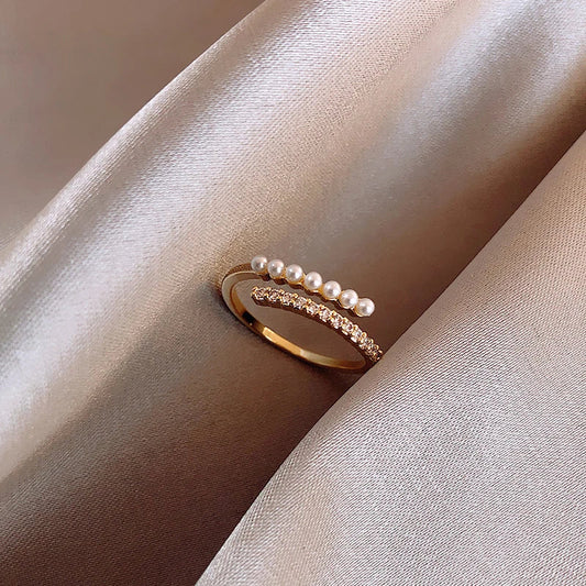 Pearl & Stone Accent Adjustable Ring Design