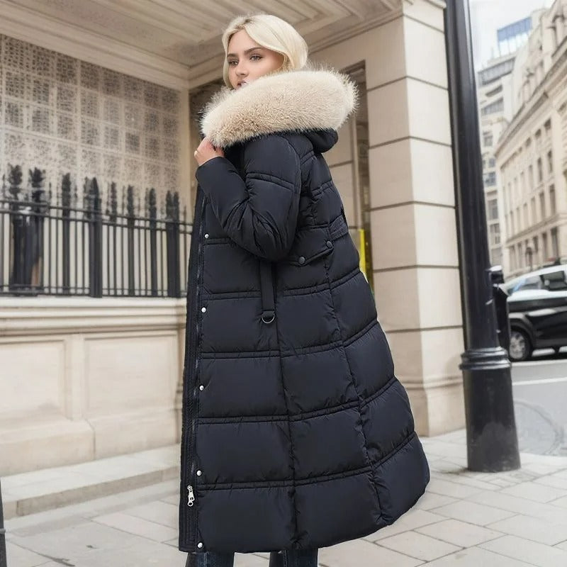 Women's long padded long coat with belt