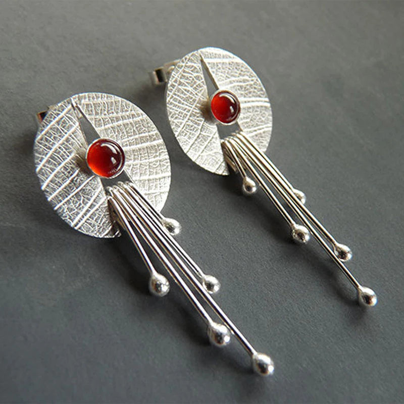 Hollow Stone Drop Red Earrings