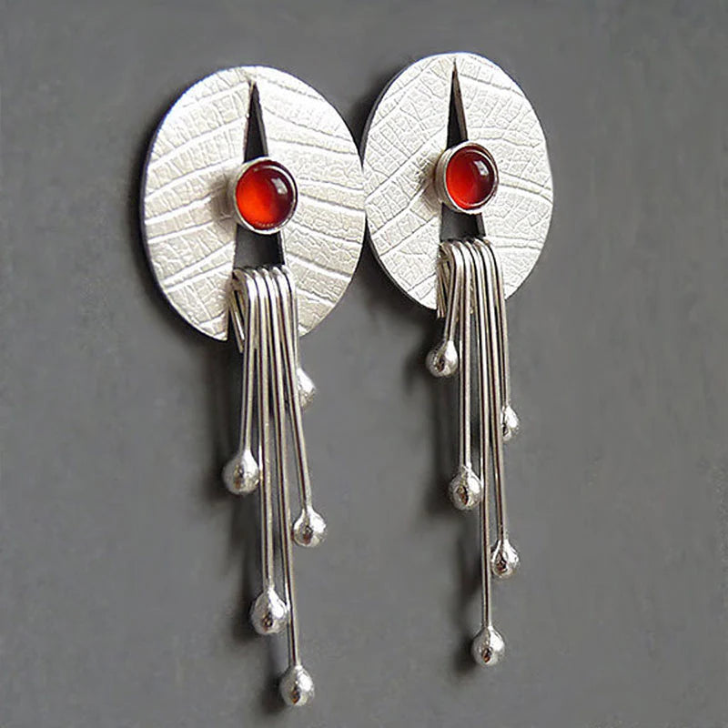 Hollow Stone Drop Red Earrings