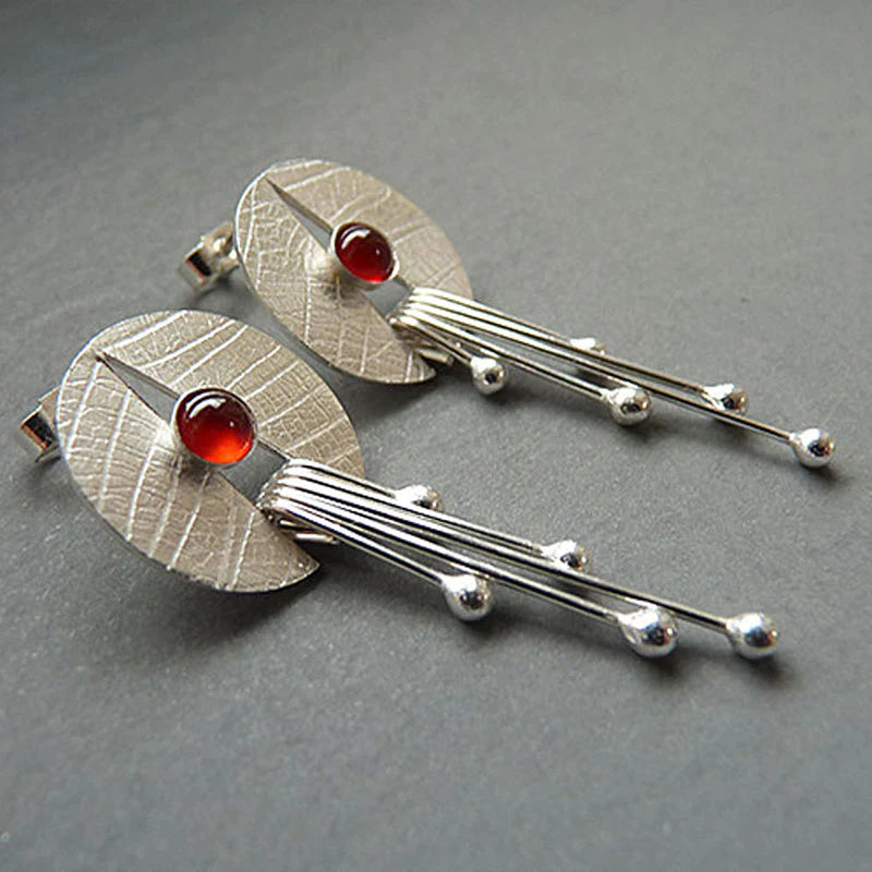 Hollow Stone Drop Red Earrings
