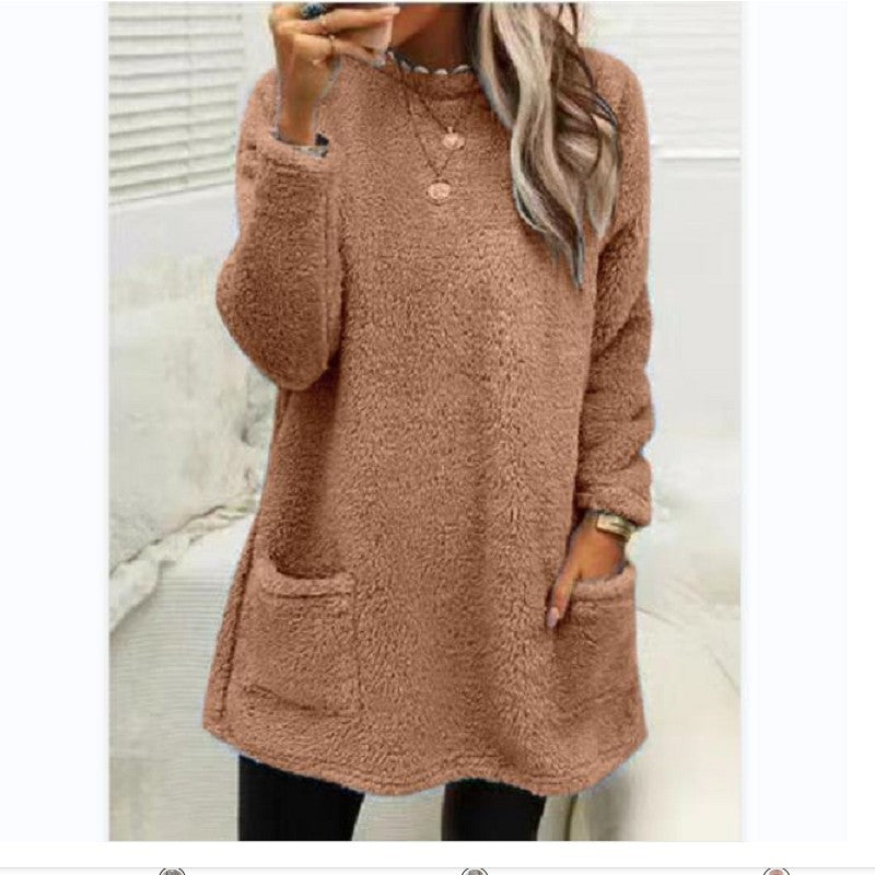 Casual Round Neck Sweater With Pockets