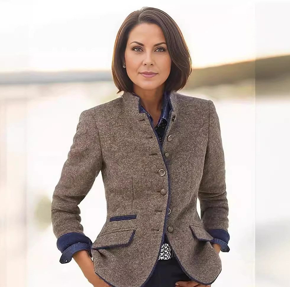 Women's versatile stand collar coat