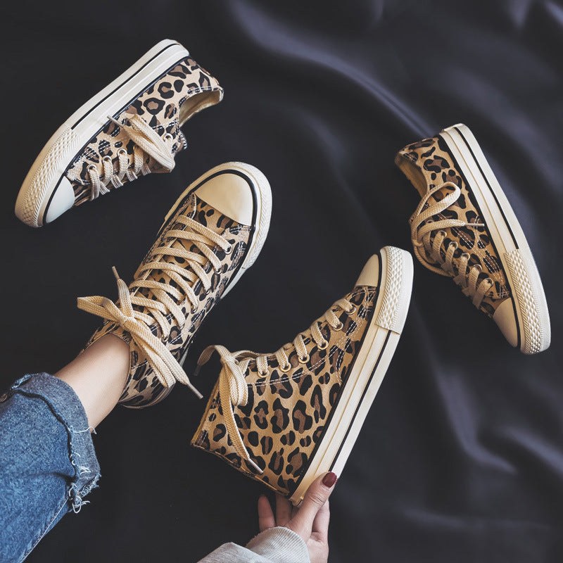 Unisex High-Top Sneakers - Canvas Lace-Up - Rubber Sole - Animal Print Casual Wear