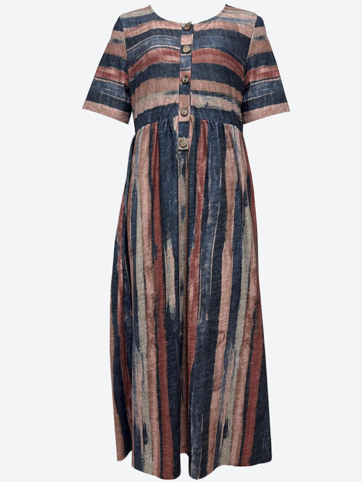 Striped Fit-and-Flare Button Front Midi Dress