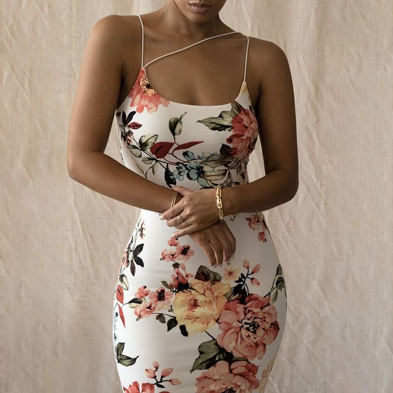 Floral Print Figure-Hugging Midi Dress