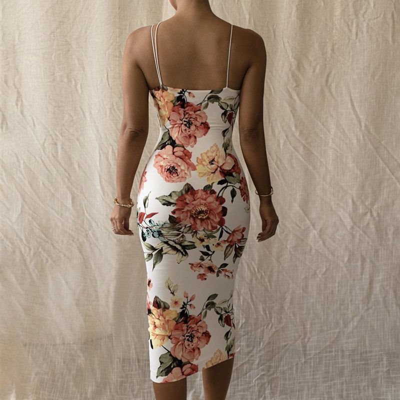 Floral Print Figure-Hugging Midi Dress