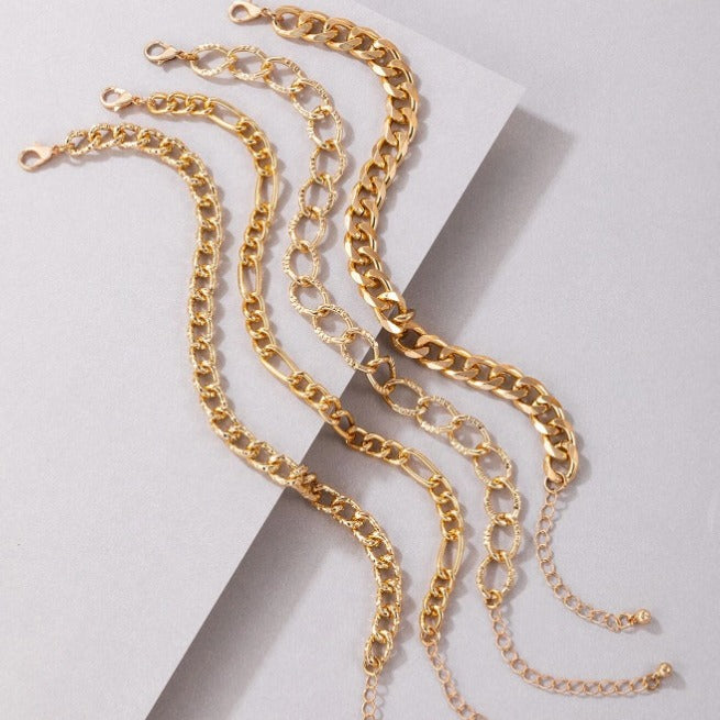 Layered Chain Adjustable Anklet Set