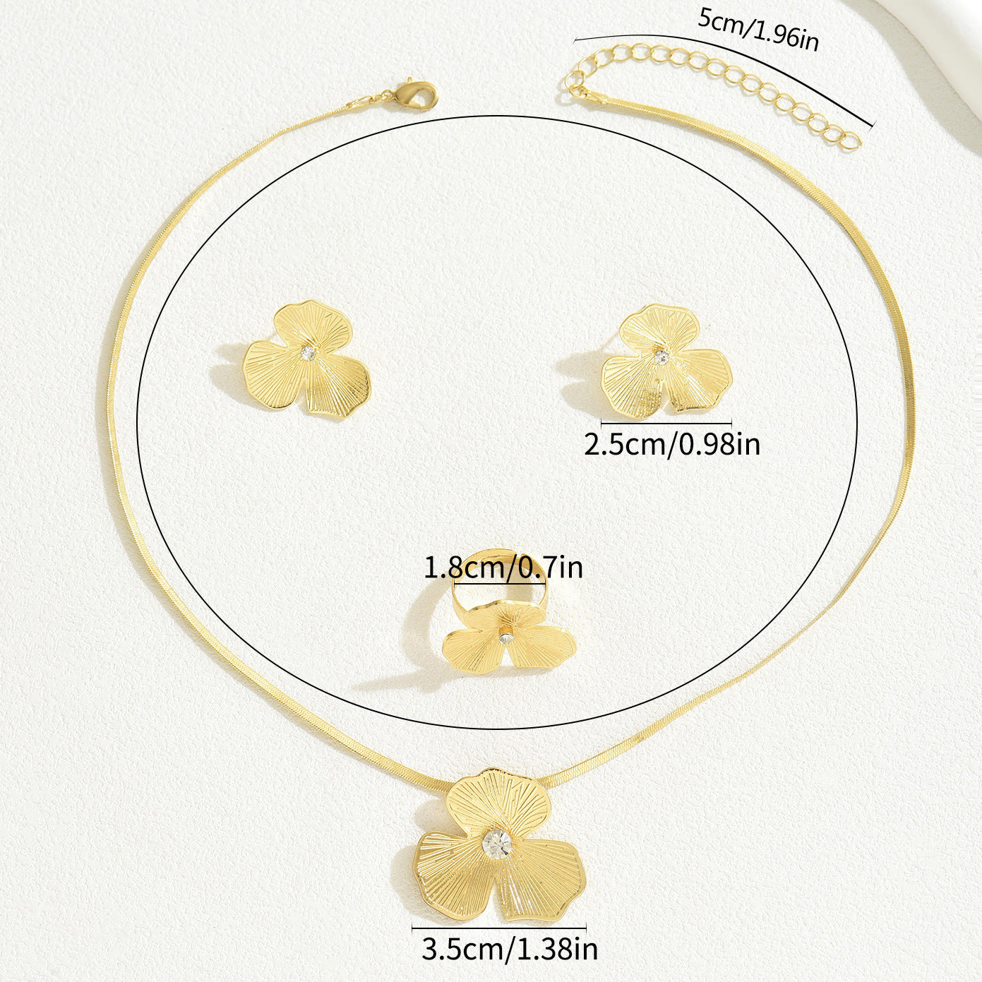 Women's flower jewelry set necklace earrings & ring