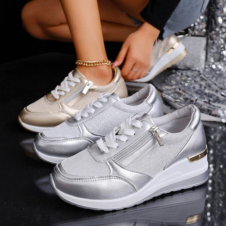 Aurora Metallic Platform Sneakers | Lace-Up Side Zipper Platform Sneakers