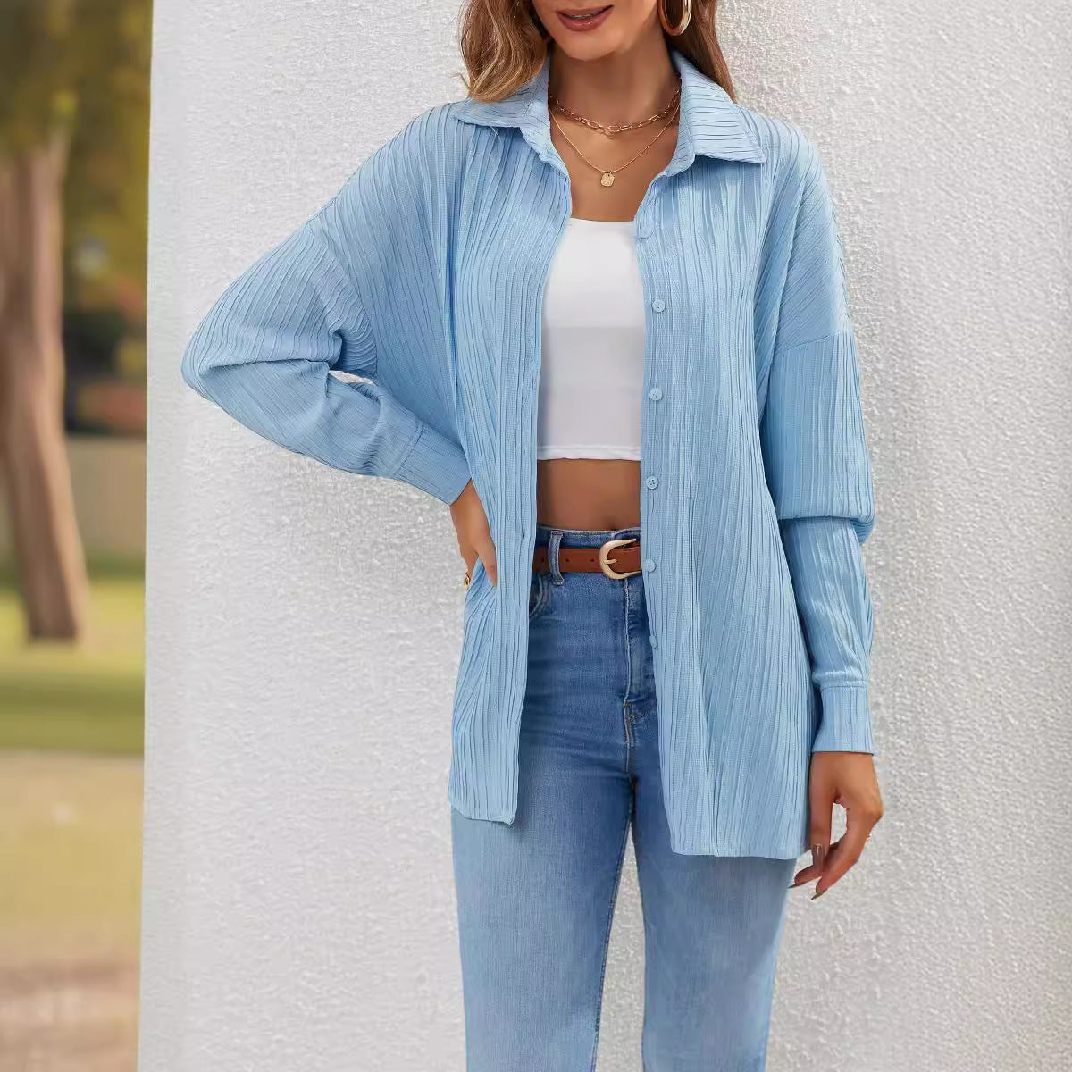 Loose Button Closure Long Sleeved Shirt