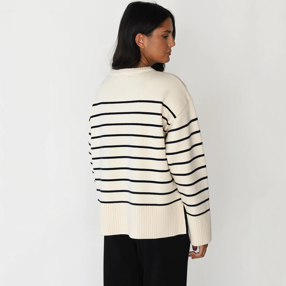 Striped crewneck sweater for women